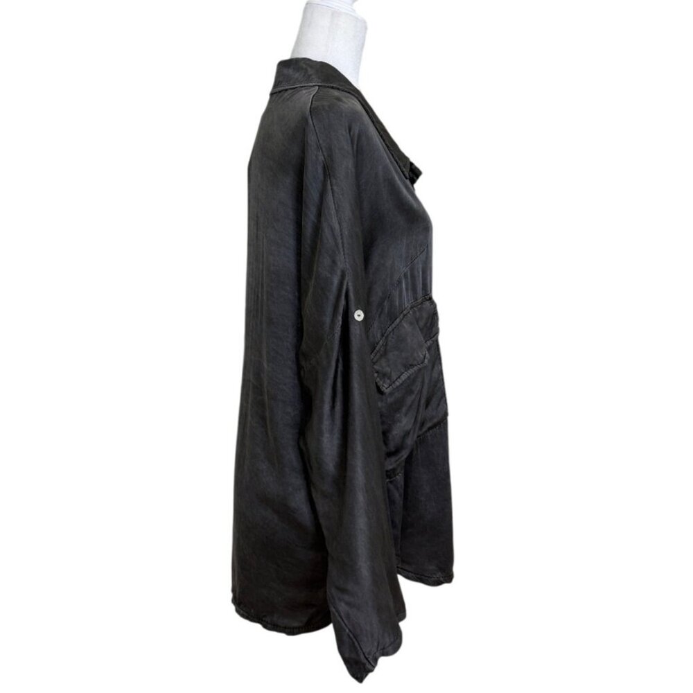 JS Millenium Top Grey Button-Up Long Sleeve Blouse Italy Women One Size Fit All - Picture 2 of 7